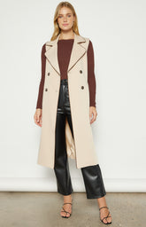 SOGNA COL Contrast Stitching Longline Sleeveless Trench Coat  WJT228B